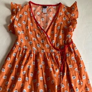 Tea collection orange medallion floral wrap dress EUC size 10